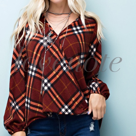 Plaid Flannel Long Sleeve Infinity Edge Surplice - Picture 3 of 3